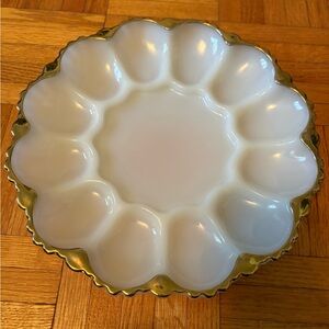 Vintage Milk Glass Deviled Egg Plate Gold Trim – Anchor Hocking Style
